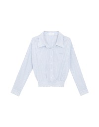 AIR SPACE Logo Embroidered Striped Smocked Hem Button Down Shirt Blouse