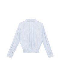 AIR SPACE Logo Embroidered Striped Smocked Hem Button Down Shirt Blouse