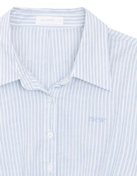 AIR SPACE Logo Embroidered Striped Smocked Hem Button Down Shirt Blouse
