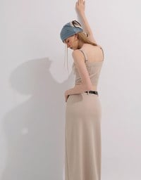 Minimalist High Waisted Front Slit Maxi Skirt (with Belt)