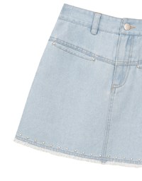 Metal Studded Distressed Hem Jeans Denim Mini Skirt