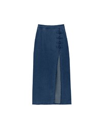 Qipao Skirt High Waist Side Slit Jeans Denim Cheongsam Qipao Maxi Skirt with Knot Button Detail