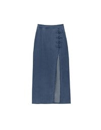 Qipao Skirt High Waist Side Slit Jeans Denim Cheongsam Qipao Maxi Skirt with Knot Button Detail