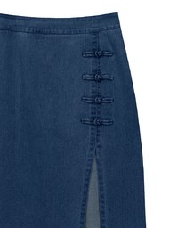 Qipao Skirt High Waist Side Slit Jeans Denim Cheongsam Qipao Maxi Skirt with Knot Button Detail