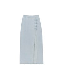 Qipao Skirt High Waist Side Slit Jeans Denim Cheongsam Qipao Maxi Skirt with Knot Button Detail