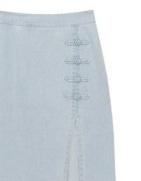 Qipao Skirt High Waist Side Slit Jeans Denim Cheongsam Qipao Maxi Skirt with Knot Button Detail