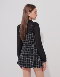 Tweed Style Checkered Mini Skirt with Side Buckle