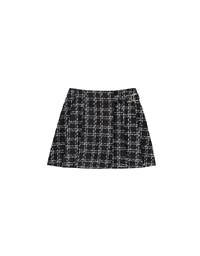 Tweed Style Checkered Mini Skirt with Side Buckle