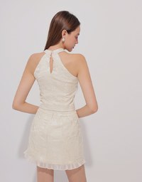 Qipao Skirt Floral Jacquard Design Cheongsam Qipao Mini Skirt with Ruffle Hem
