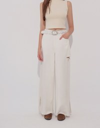 Frayed Hem Wide Leg Jeans Denim Pants with Distressed Detail