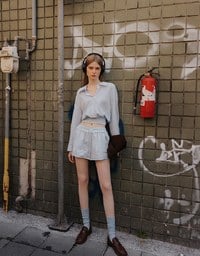 AIR SPACE Logo Embroidered Striped Drawstring Waist Casual Shorts