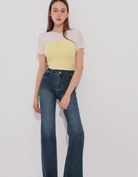 High Waist Double Button Flared Jeans Denim Pants