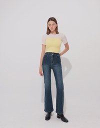 High Waist Double Button Flared Jeans Denim Pants