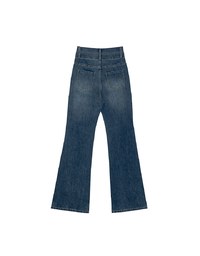 High Waist Double Button Flared Jeans Denim Pants