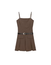 Belted Spaghetti Strap Pocket Pleated Cami Mini Dress