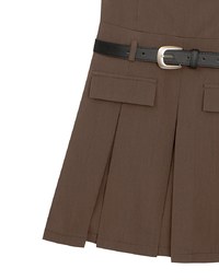 Belted Spaghetti Strap Pocket Pleated Cami Mini Dress