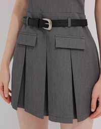 Belted Spaghetti Strap Pocket Pleated Cami Mini Dress