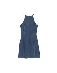 Qipao Dress Jeans Denim Cheongsam Qipao Halter Mini Dress with Bow Tie Detail