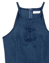 Qipao Dress Jeans Denim Cheongsam Qipao Halter Mini Dress with Bow Tie Detail