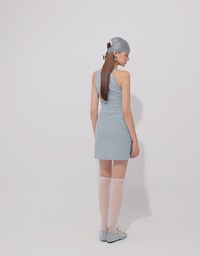 Qipao Dress Jeans Denim Cheongsam Qipao Halter Mini Dress with Bow Tie Detail