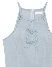 Qipao Dress Jeans Denim Cheongsam Qipao Halter Mini Dress with Bow Tie Detail