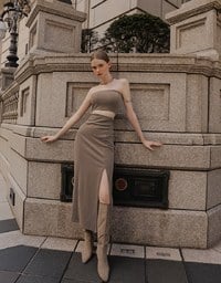 2 Way Strapless Padded Tube Maxi Dress with Zipper Cut Out Waist