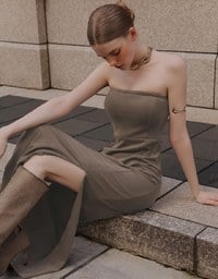 2 Way Strapless Padded Tube Maxi Dress with Zipper Cut Out Waist