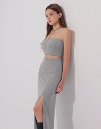 2 Way Strapless Padded Tube Maxi Dress with Zipper Cut Out Waist