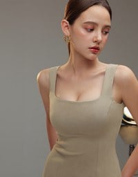 AIRY HOURGLASS Classic Square Neck Wide Strap Fitted Padded Mini Dress