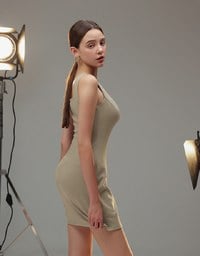 AIRY HOURGLASS Classic Square Neck Wide Strap Fitted Padded Mini Dress
