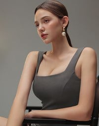 AIRY HOURGLASS Classic Square Neck Wide Strap Fitted Padded Mini Dress