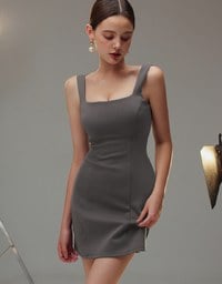 AIRY HOURGLASS Classic Square Neck Wide Strap Fitted Padded Mini Dress