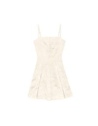 Qipao Dress Floral Jacquard Pleated Cheongsam Qipao Cami Mini Dress with Pearl Button Detail