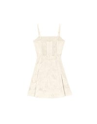 Qipao Dress Floral Jacquard Pleated Cheongsam Qipao Cami Mini Dress with Pearl Button Detail