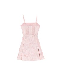 Qipao Dress Floral Jacquard Pleated Cheongsam Qipao Cami Mini Dress with Pearl Button Detail