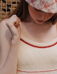 Contrast Trim Argyle Textured Knit Spaghetti Strap Padded Maxi Dress