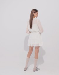 Sheer Chiffon Lace Trim Long Sleeve Mini Dress