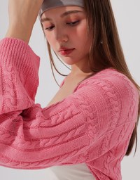 Cable Knit Long Sleeve Cropped Shrug Cardigan