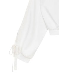 Lace Trim Drawstring Sleeve Cropped Cardigan and Elastic Waist A Line Mini Skirt Set Wear