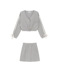 Lace Trim Drawstring Sleeve Cropped Cardigan and Elastic Waist A Line Mini Skirt Set Wear