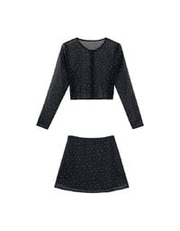 Sheer Mesh Dot Print Cropped Cardigan and Matching Mini Skirt Set Wear
