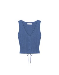 Ribbed Knit V Neck Lace Up Sleeveless Crop Top