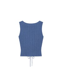 Ribbed Knit V Neck Lace Up Sleeveless Crop Top