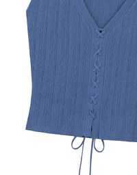 Ribbed Knit V Neck Lace Up Sleeveless Crop Top