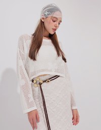 Open Knit Crochet Style Floral Crop Sweater
