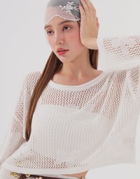 Open Knit Crochet Style Floral Crop Sweater