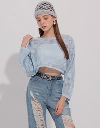 Open Knit Crochet Style Floral Crop Sweater