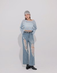 Open Knit Crochet Style Floral Crop Sweater