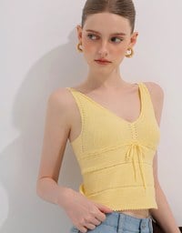 Ribbed Knit Sleeveless Crop Crochet Top with Bow