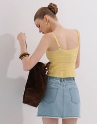 Ribbed Knit Sleeveless Crop Crochet Top with Bow